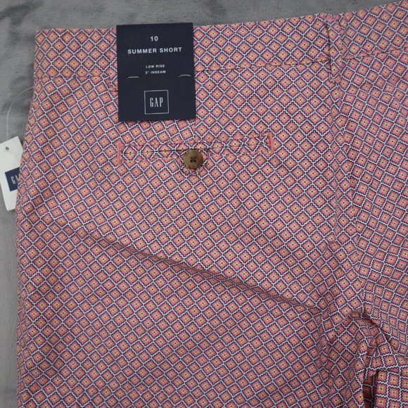 Gap Shorts Womens 10 Pink Flat Front Hot Pants Slash Pocket Button Zip Geometric - Picture 9 of 16